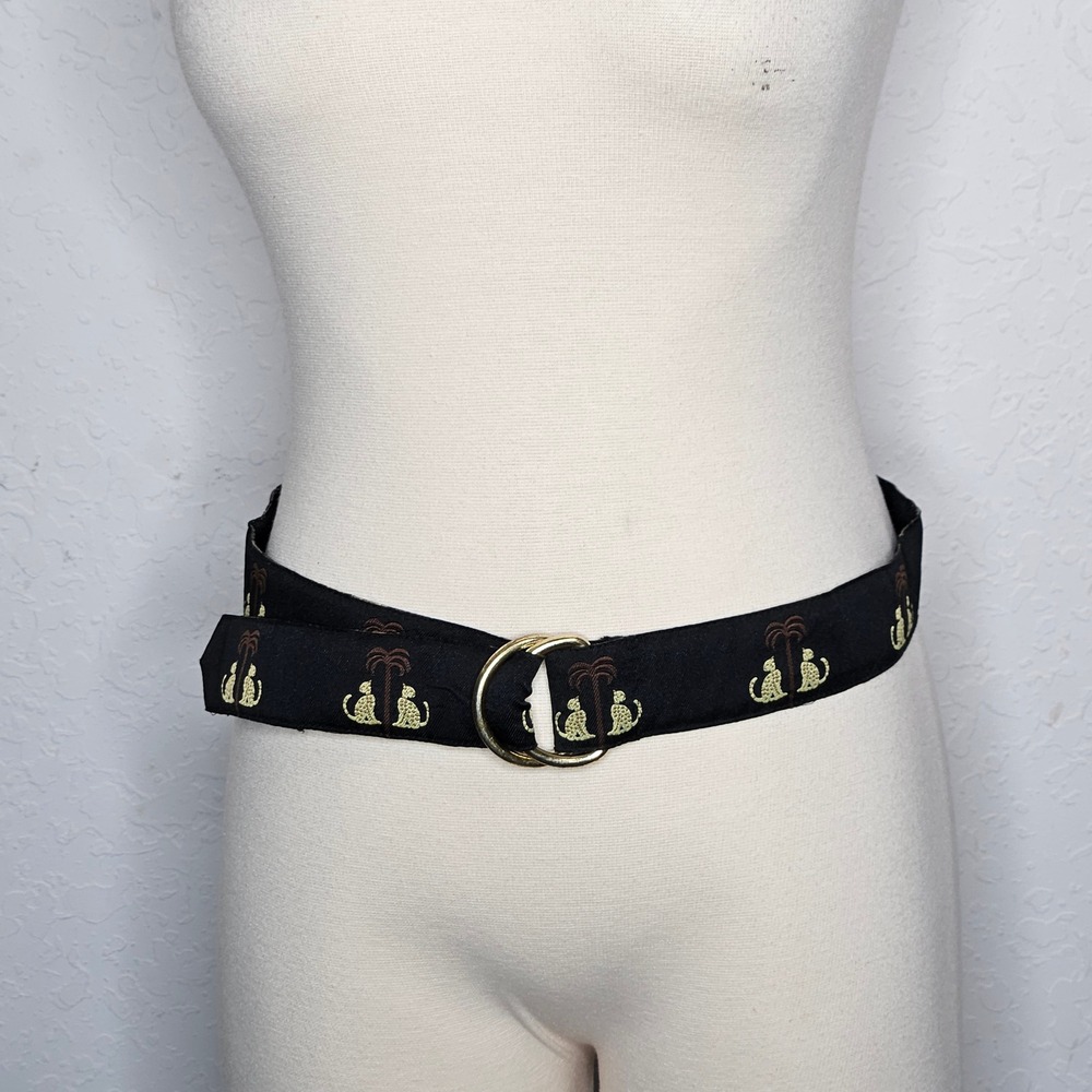 J.McLaughlin Womens Black Embroidered Leopard Palm Tree D-Ring Belt Size S USA